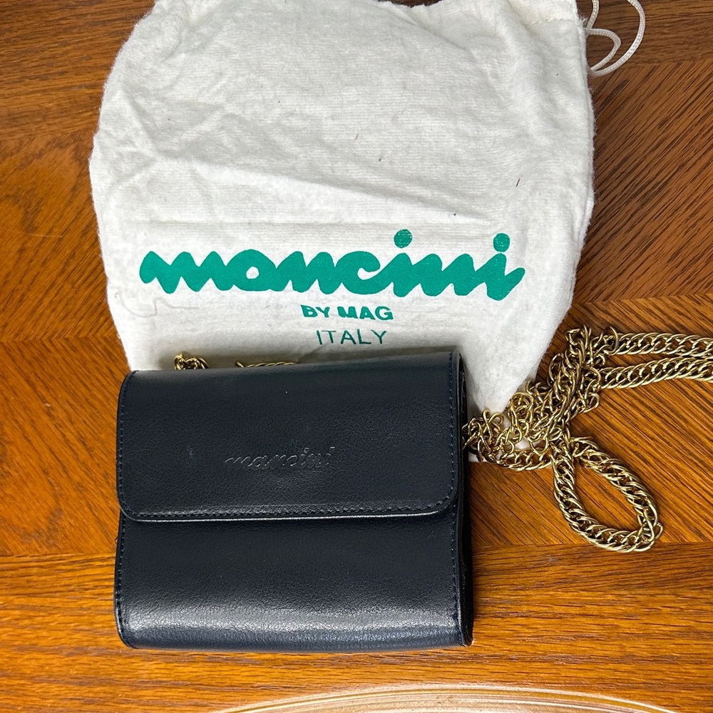 Mancini by Mag Italy Blue Leather Chain Strap Evening Bag Vintage